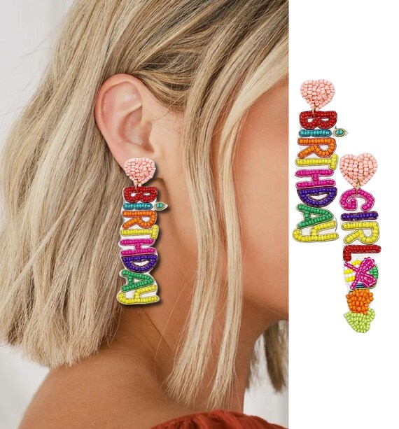 Clip on Earrings Dangle Sequin Heart Earrings Bohemian Handmade Rhinestone  Statement Boho Bead for Women Fringe Bride Wedding Colorful
