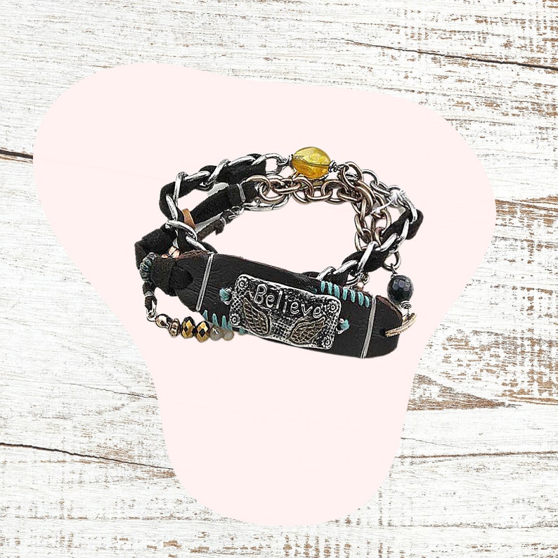 Necklace Boho Style Chain Leather Beaded Wrap Bracelet
