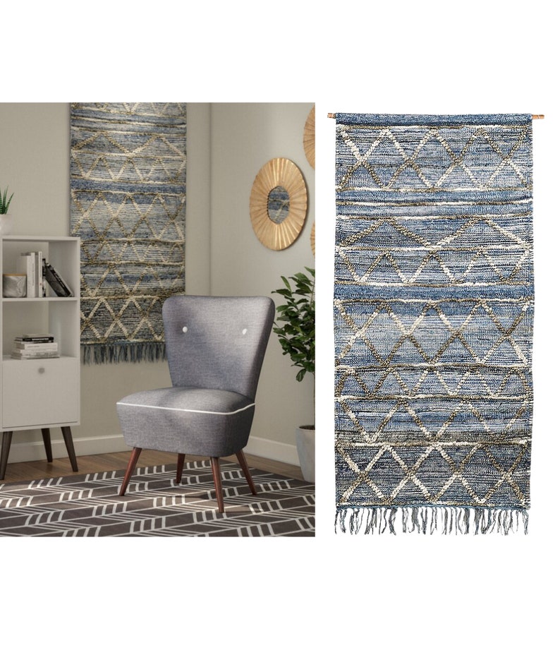 XL 4.5ft Navy Blue Boho Rug Weave Tapestry Wall Hanging Decor Etsy