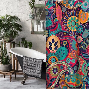 Boho Exotic Mandala Floral Fabric Bathroom Shower Curtain