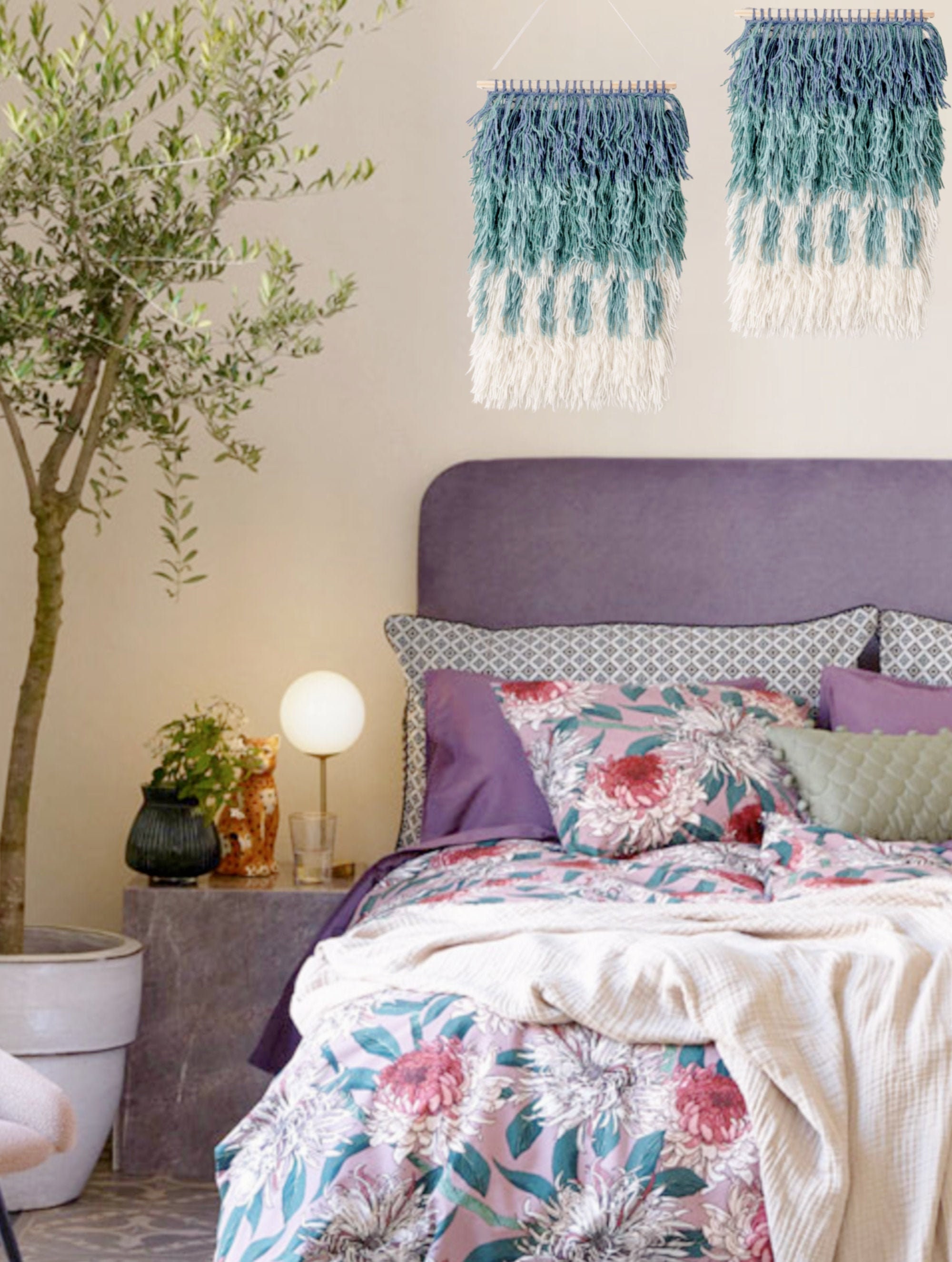 Blue Ombre Boho Woven Yarn Rug Wall Hanging Etsy