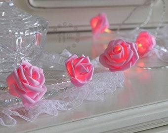 Pink White Red Rainbow Rose Flower Shower Wedding Nursery Boho LED String Lights