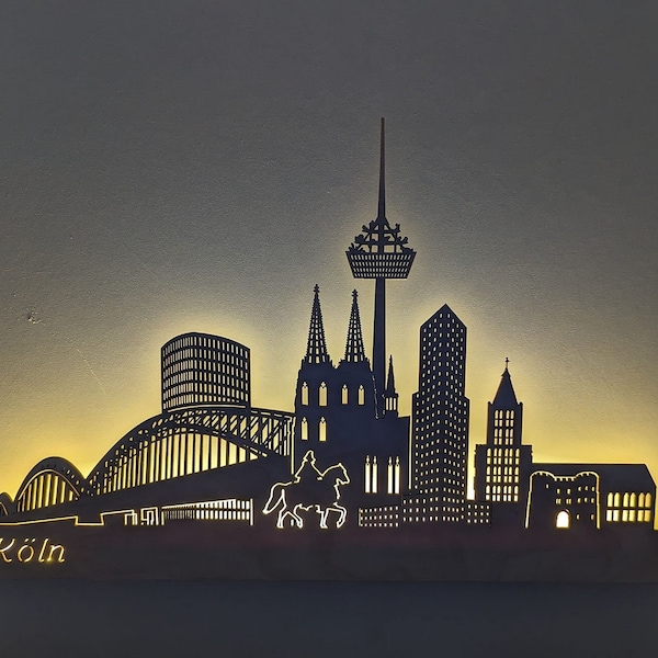 Wandskyline Köln beleuchtet, Wandbild LED, Wanddekor