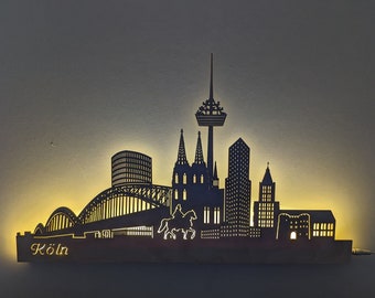 Wandskyline Köln beleuchtet, Wandbild LED, Wanddekor