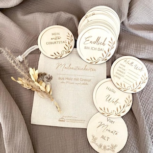16 Baby Meilensteinkarten aus Holz SET 3, Dein Geschenk zur Geburt, Geschenk für Baby,  personalisierbar, aus eigener Produktion