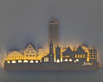 Podświetlana ściana Jena, panorama miasta, grafika ścienna LED, dekoracja ścienna, naklejka ścienna