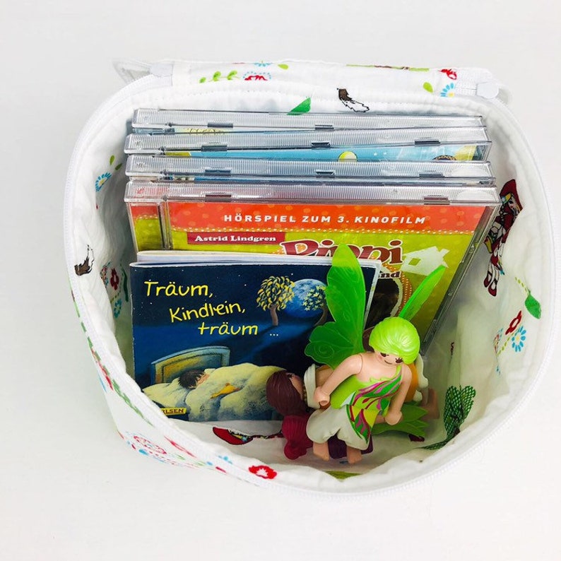 Fabric box small with lid fairytale wolf girl children toys storage CDs basket toy box bin storage treasure drinks fairytale white