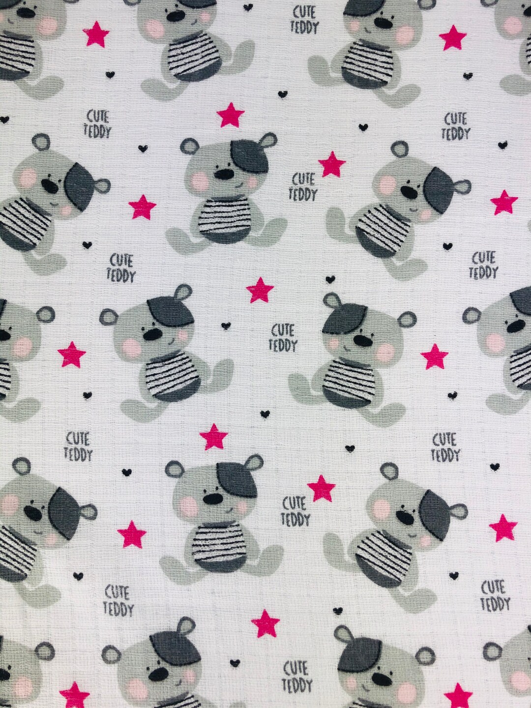 Mulltuch Meterware 0,5 Meter Teddybär Bärchen Bär Mädchen Baby