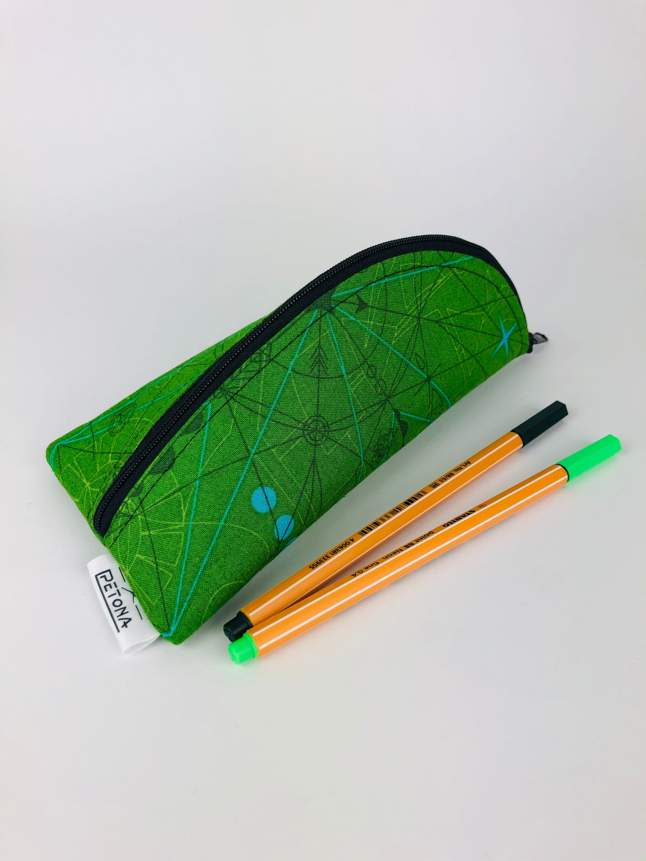 Pencil Case Green Geometric Shapes Pattern School Pencil Case Etsy