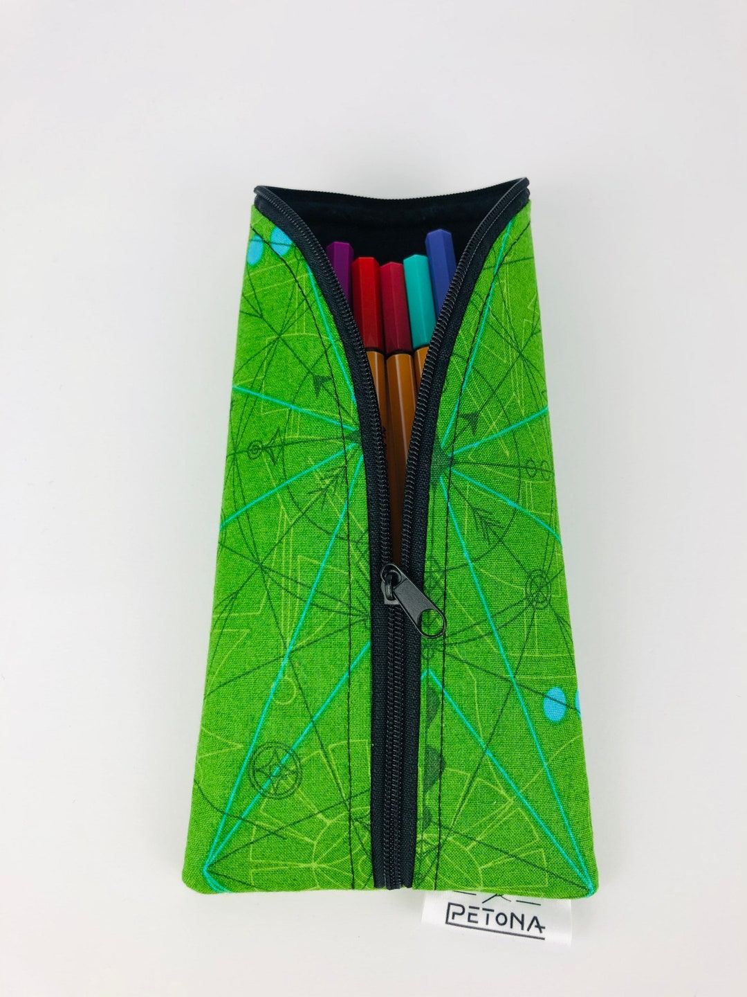 Pencil Case Green Geometric Shapes Pattern School Pencil Case Pencil Case Colorful Pencil Case