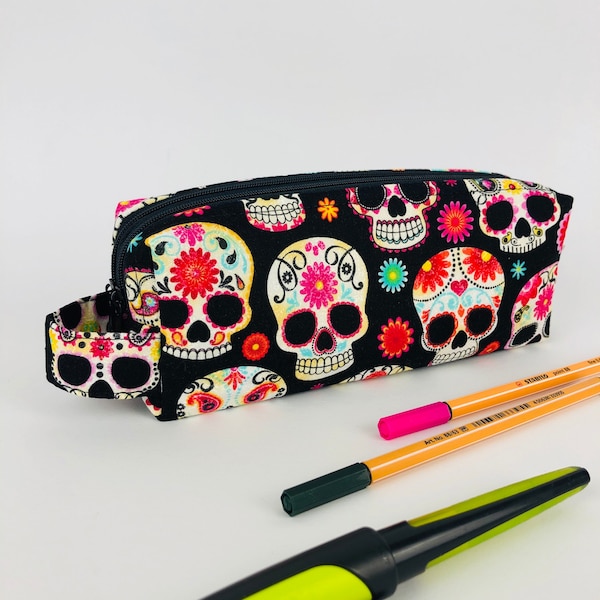 Mäppchen zwei Fächern Calaveras Totenschädel Sugarskulls Bleistifte Schule Büro Stifte aufbewahren federmäppchen Schlampermäppchen Schädel