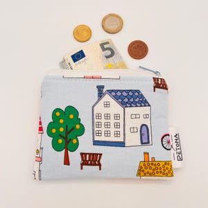 Kleiner hellblauer Geldbeutel für Kinder Häusschen kleines Portemonnaie