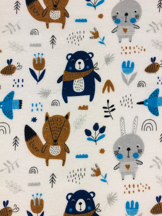 Flannel Cotton Fabric Meters Forest Animals Children - Etsy UK Flannel Cotton Fabric Meters Forest Animals Children - Etsy UK