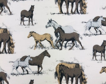 Pferde Pferd Ponys Fohlen Stoffe Deko Stoff Baumwolle Baumwollstoff 0,5 m DIY 