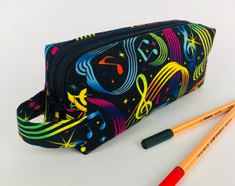 Pencil case two compartments music colorful notes brightly colored pencils school office study university pencil case sloppy pencil case heartbeat professions neon