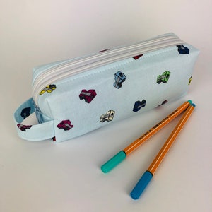 Astuccio con due scomparti, temperamatite, divertente astuccio di design azzurro, per bambini, ufficio scolastico, negozio di penne per la scuola
