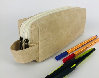 Pencil case with two compartments suede imitation leather pencil case leather imitation suede pencil pouch two compartments pencil case