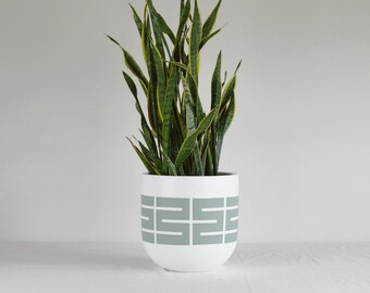 Sage Green Spire Planter Pot: Hand-Painted Fibrestone Garden Decor
