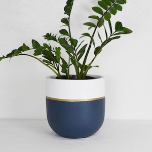 Navy Gala Fibrestone Plant Pot: Hand-Painted Indoor Outdoor Planter