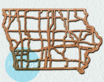 Iowa State Map Outline with Roads Laser Cut File