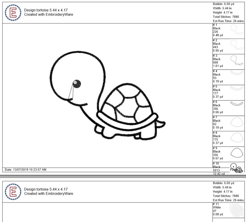 Baby tortoise applique embroidery design cute cartoon