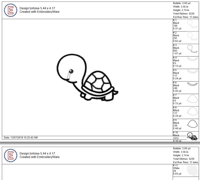 Baby tortoise applique embroidery design cute cartoon