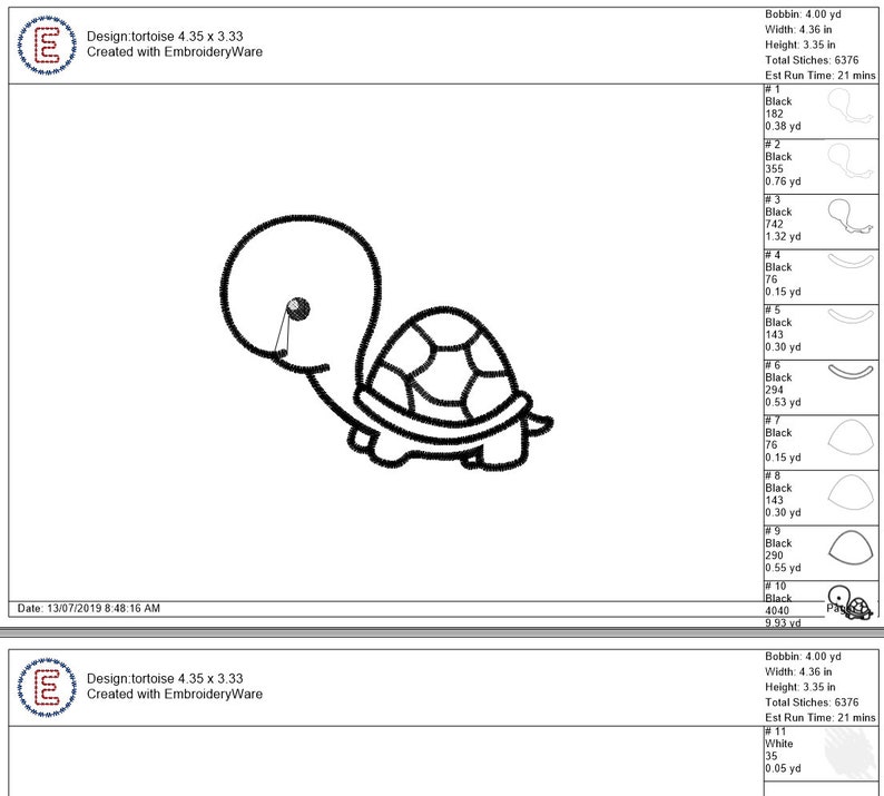 Baby tortoise applique embroidery design cute cartoon