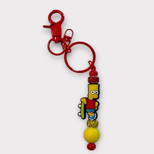 Bart Simpson Skateboard Keychain - Handmade Simpsons Charm Zipper Pull - Fun Cartoon Accessory
