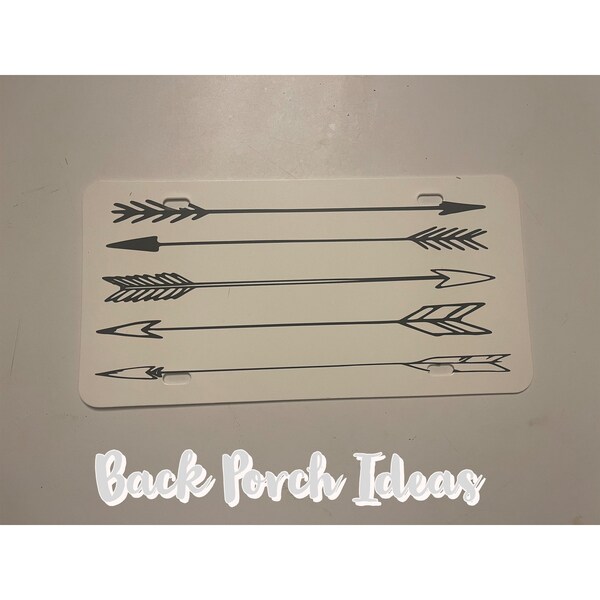 Boho Arrows Black Vinyl 12” X 6” Plastic License Plate