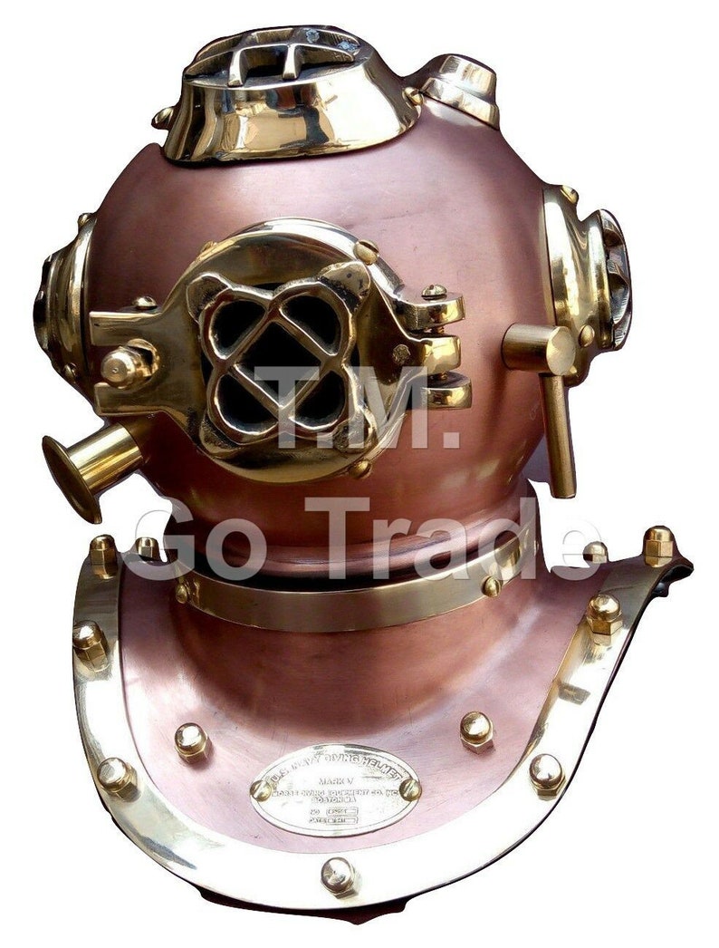 Deep Sea Diving Helmet Walking Stick Nautical Brass Handle Black Wooden Cane
