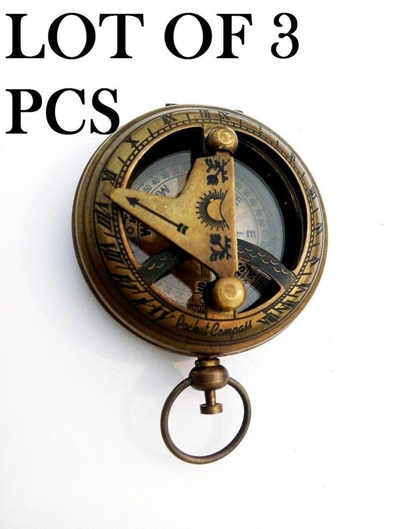 Nautical Sundial Compass Brass Push Button Compass Marine Pocket Compass Handmad