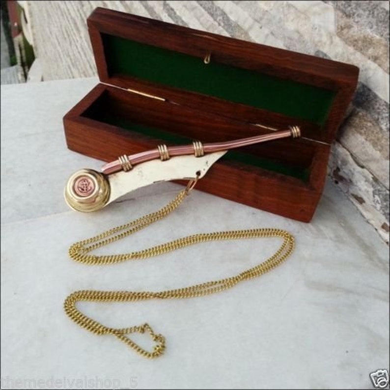 Antique Bosun/'s Whistle Brass /& Copper Boatswains Pipe with Wooden Storage Box