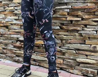 Halloween Leggings, Skull Leggings, Party Leggings,Festival Leggings,Yoga Leggings,Darkness Print,Floral Leggings,Activewear, Women Leggings