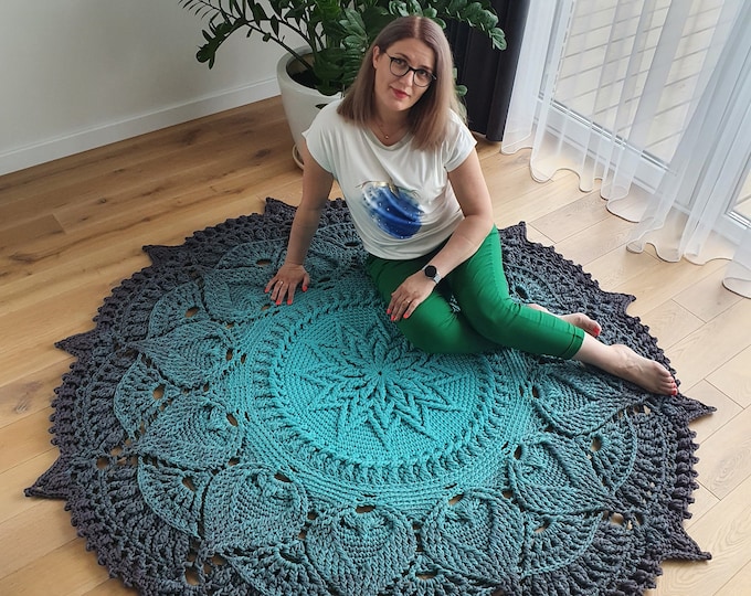 Boho Round Crocheted Rug, Big Crochet Doily Rug, Chic Rug for the ...