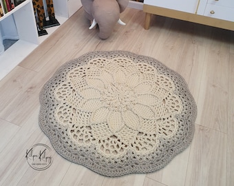 Boho Round Crocheted Rug, Crochet doily rug, chic rug for the living room, Crochet carpet From Cord, 41 inches(105cm)-Decorative Floor Mat