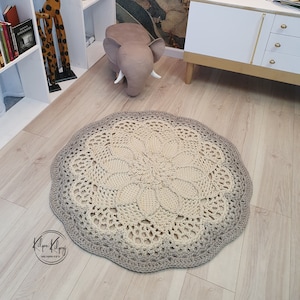 Tapis rond au crochet bohème, napperon au crochet, tapis chic pour le salon, tapis au crochet en corde, 41 pouces (105 cm) - Tapis de sol décoratif