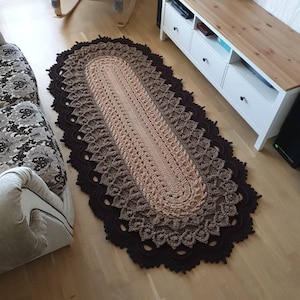 Handmade Oval Crocheted Rug, crochet carpet (220×108cm),Big crochet rug from Rope,chic rug for the living or bedroom, home decor Knitted Rug