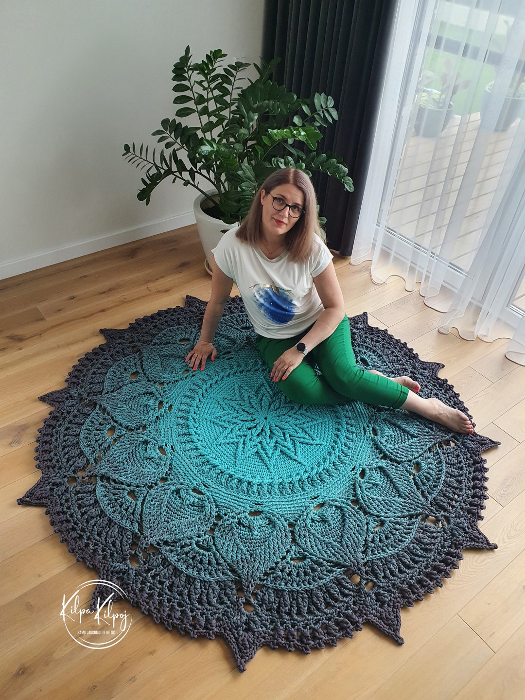 Crochet Rug Pattern Large Boho Round Crocheted Rug, Big Crochet Doily Rug, Chic Rug for the ...