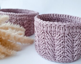 Crochet Basket Storage, Decorative Rope Basket, Set of 2, Modern Minimalist Home Decor, Handcrafted Gift, Patterned basket, Friends Gift