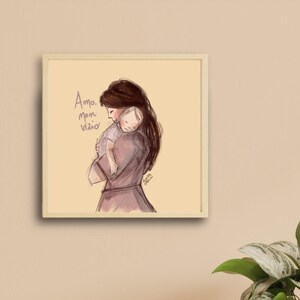 Amo non vizio, Mamma con bambino, abbraccio, illustrazione effetto acquerello, Poster in carta opaca premium 30x30 cm