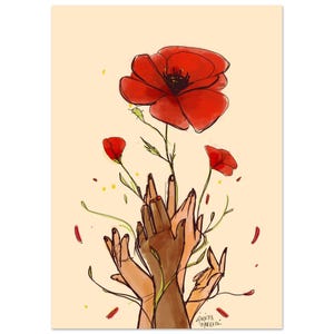 Stampa Natura e papaveri insieme Antifa • illustrazione natura antifascista effetto acquerello • papavero rosso • Poster