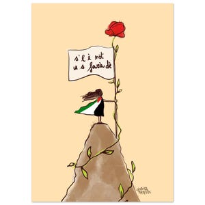 Se è notte si farà giorno Free Palestine - Poster - Acquerello Papaveri | Stile Antifascista - Fumetto