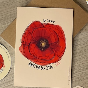 Je suis antifasciste • Lot de 10 cartes postales illustrées coquelicot • fleurs • rouge • résistance