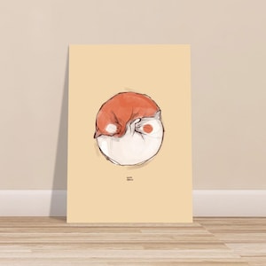 Gatti Tao Mindfulness Yoga Meditazione illustrazione effetto acquerello• Poster