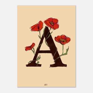 Poster Lettera Alfabeto Antifascista Papavero Calligrafica 25 aprile • illustrazione natura antifascista effetto acquerello• rosso