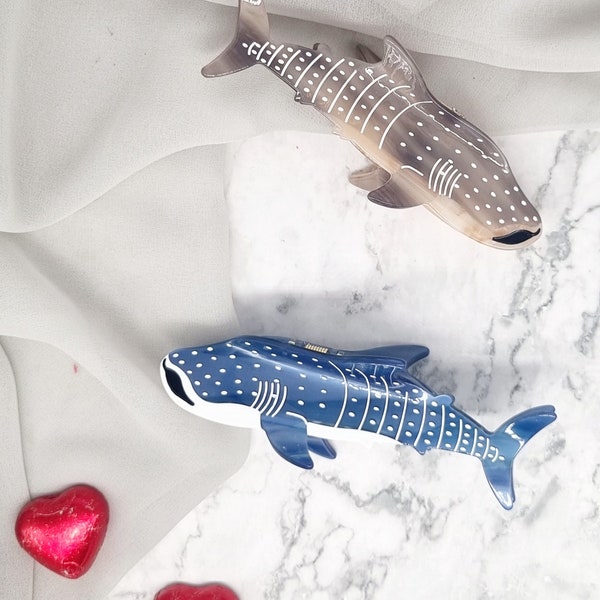 Whale shark shape hair clips | 2 colours, Royal Blue, Taupe | Fun Novelty hair claw | Gift present UK | Limited edition, Alt fashion