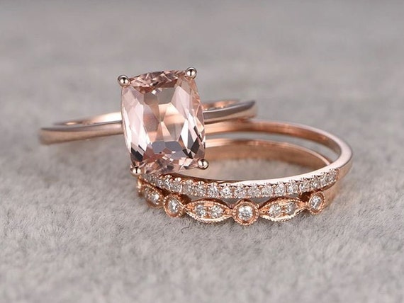Morganite Engagement Ring Set in 14K Rose Gold Morganite - Etsy