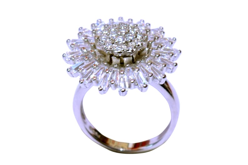 Diamond Zircon Spinning Engagement Ring in Sterling Silver For Woman Gift For Her