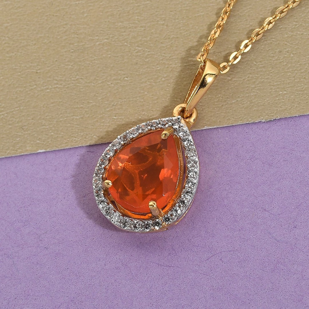 Mexican Fire Opal Pendant Necklace in Sterling Silver, Jalisco Fire Opal Pendant, Crimson Fire Opal Pendant, Gift for Her