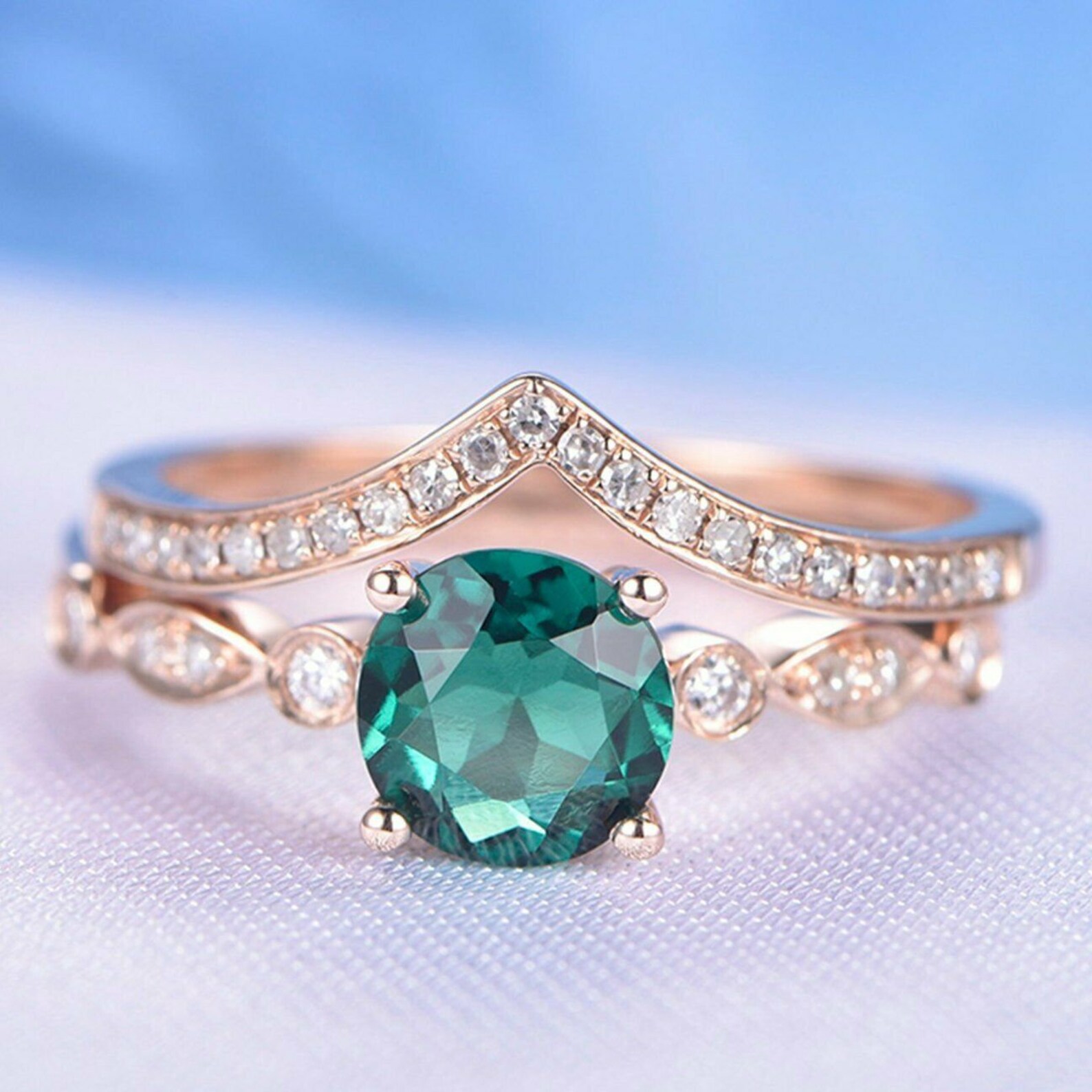 Emerald Bridal Ring Set in Sterling Silver Emerald Etsy